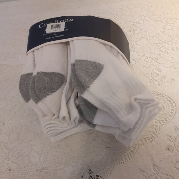 Men's Club Room Ankle Socks (12 Pair) White w/Grey Heels & Toes. - Picture 3 of 3